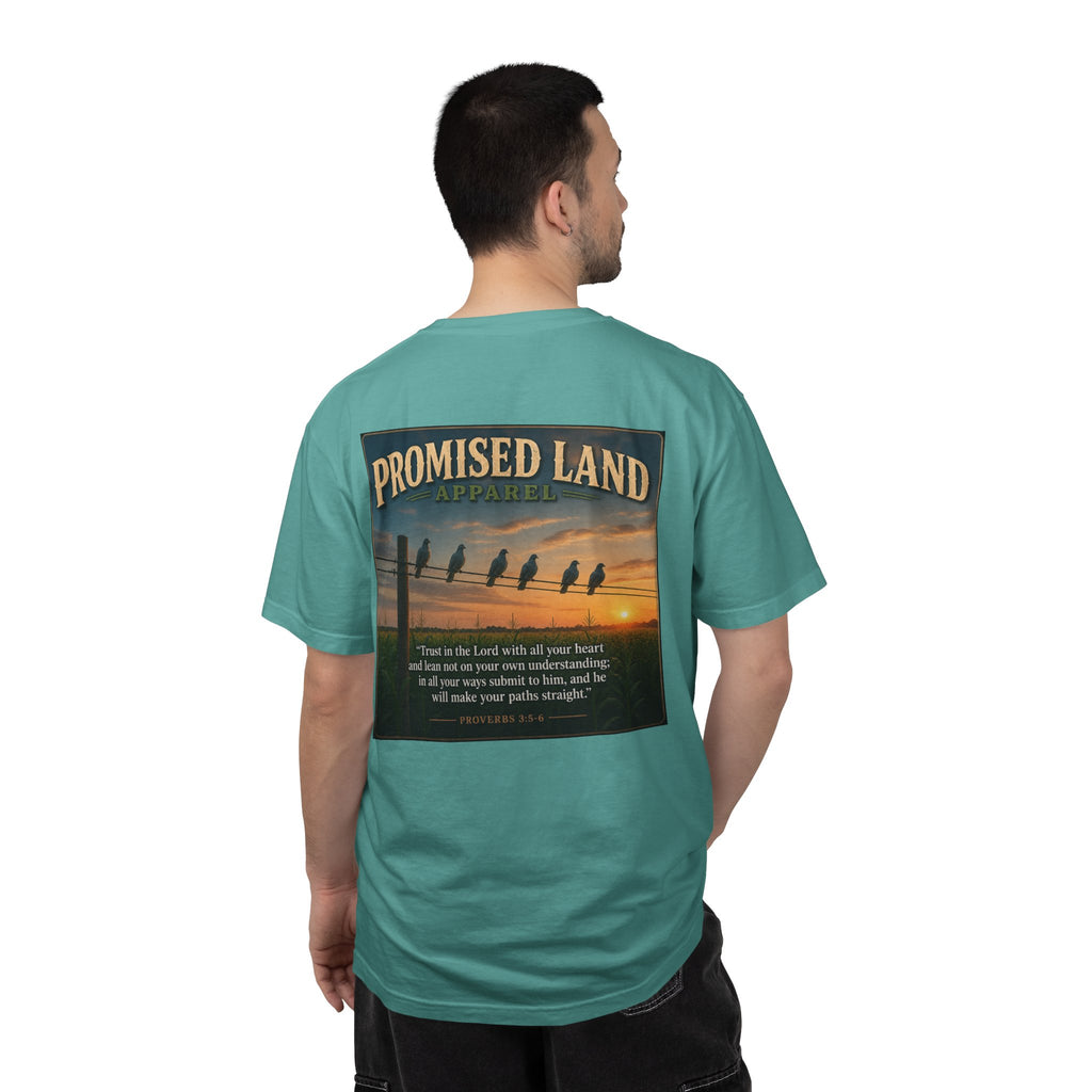 Promised Land T-Shirt — Faith-Inspired Sunset Graphic Tee (Proverbs 3:5)
