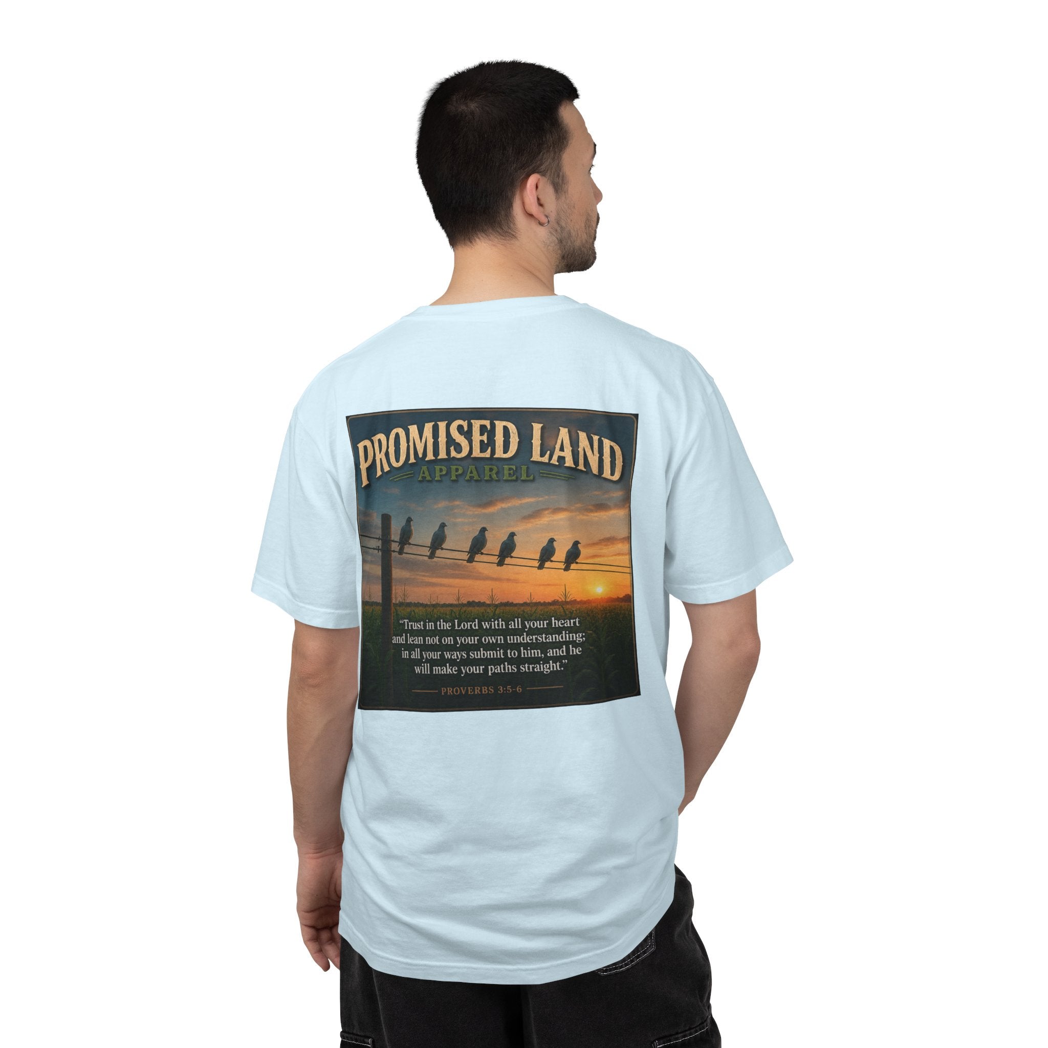 Promised Land T-Shirt — Faith-Inspired Sunset Graphic Tee (Proverbs 3:5)