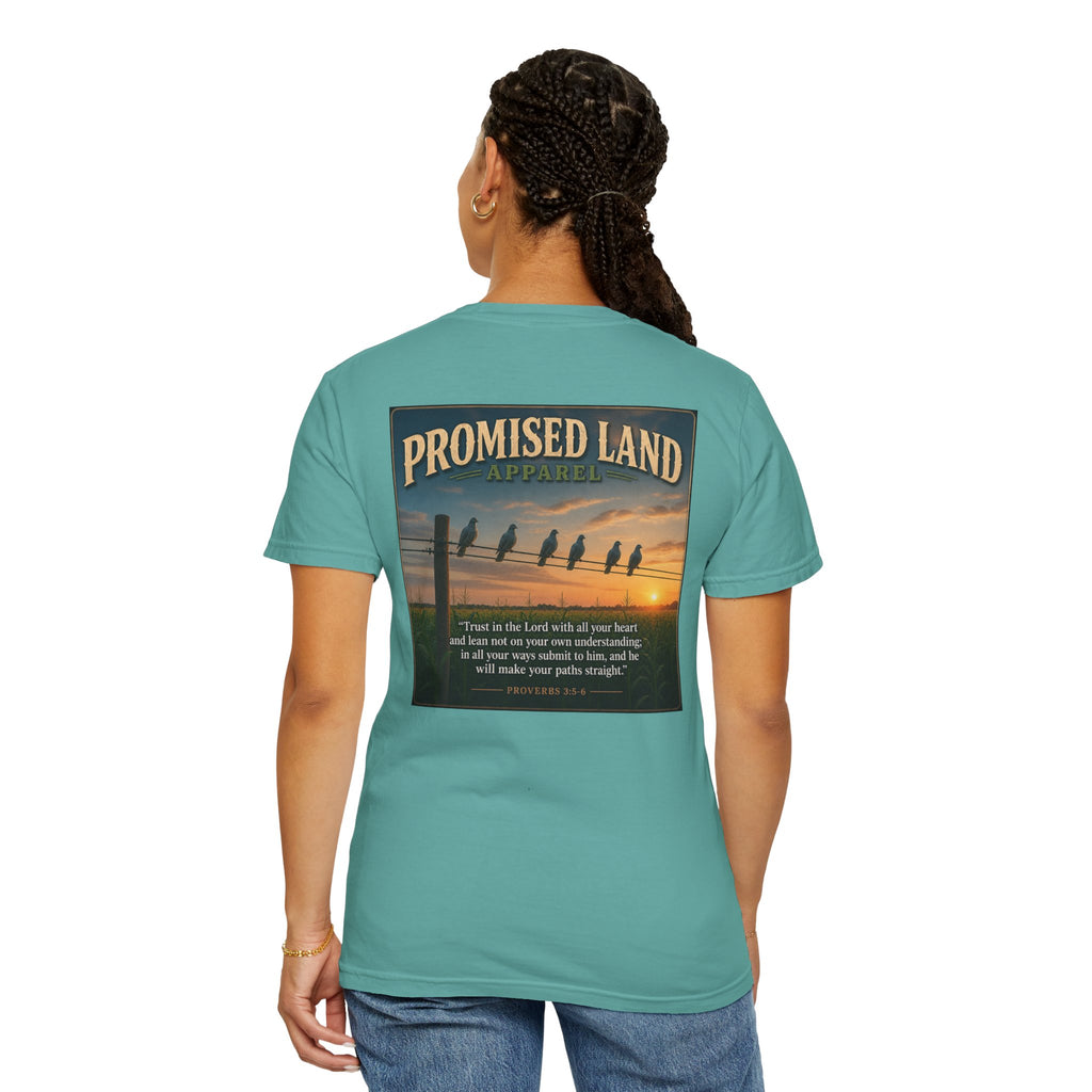Promised Land T-Shirt — Faith-Inspired Sunset Graphic Tee (Proverbs 3:5)
