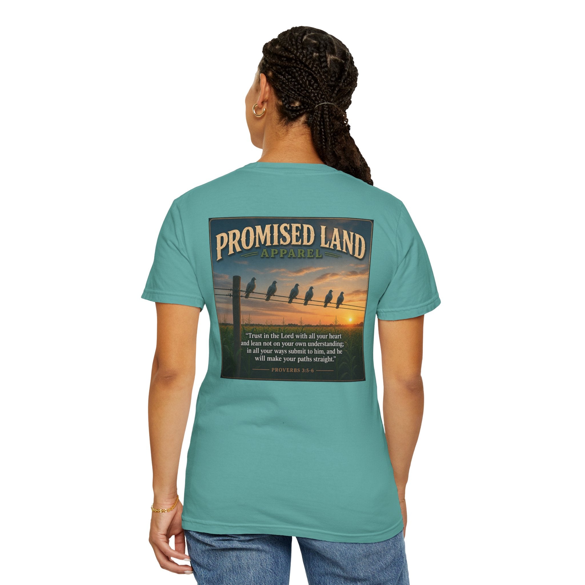 Promised Land T-Shirt — Faith-Inspired Sunset Graphic Tee (Proverbs 3:5)