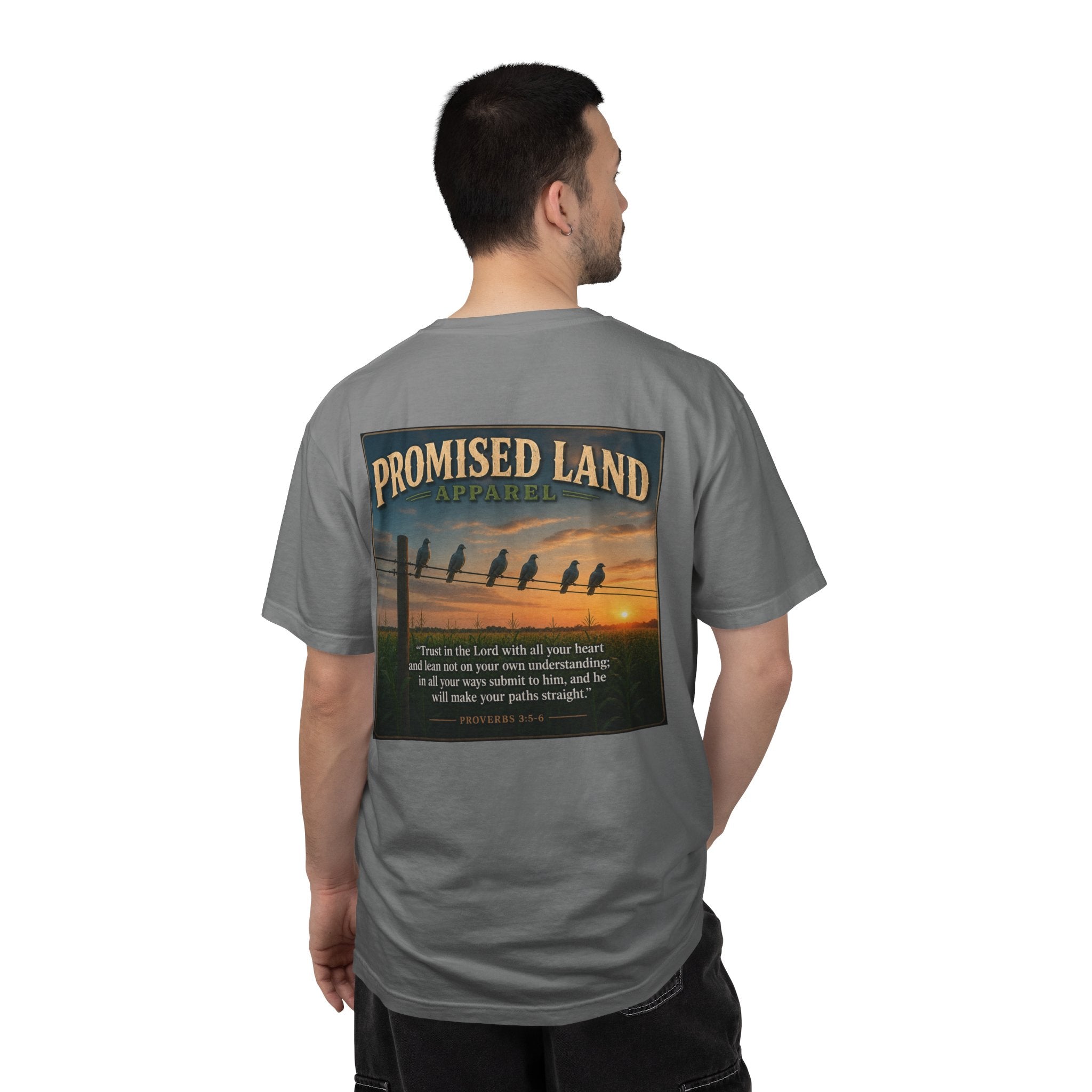 Promised Land T-Shirt — Faith-Inspired Sunset Graphic Tee (Proverbs 3:5)