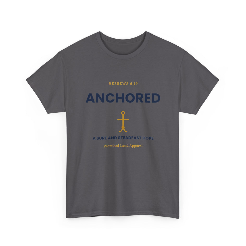 Anchored Tee — 'Anchored' Scripture Graphic Cotton T‑Shirt (Hebrews 6:19)