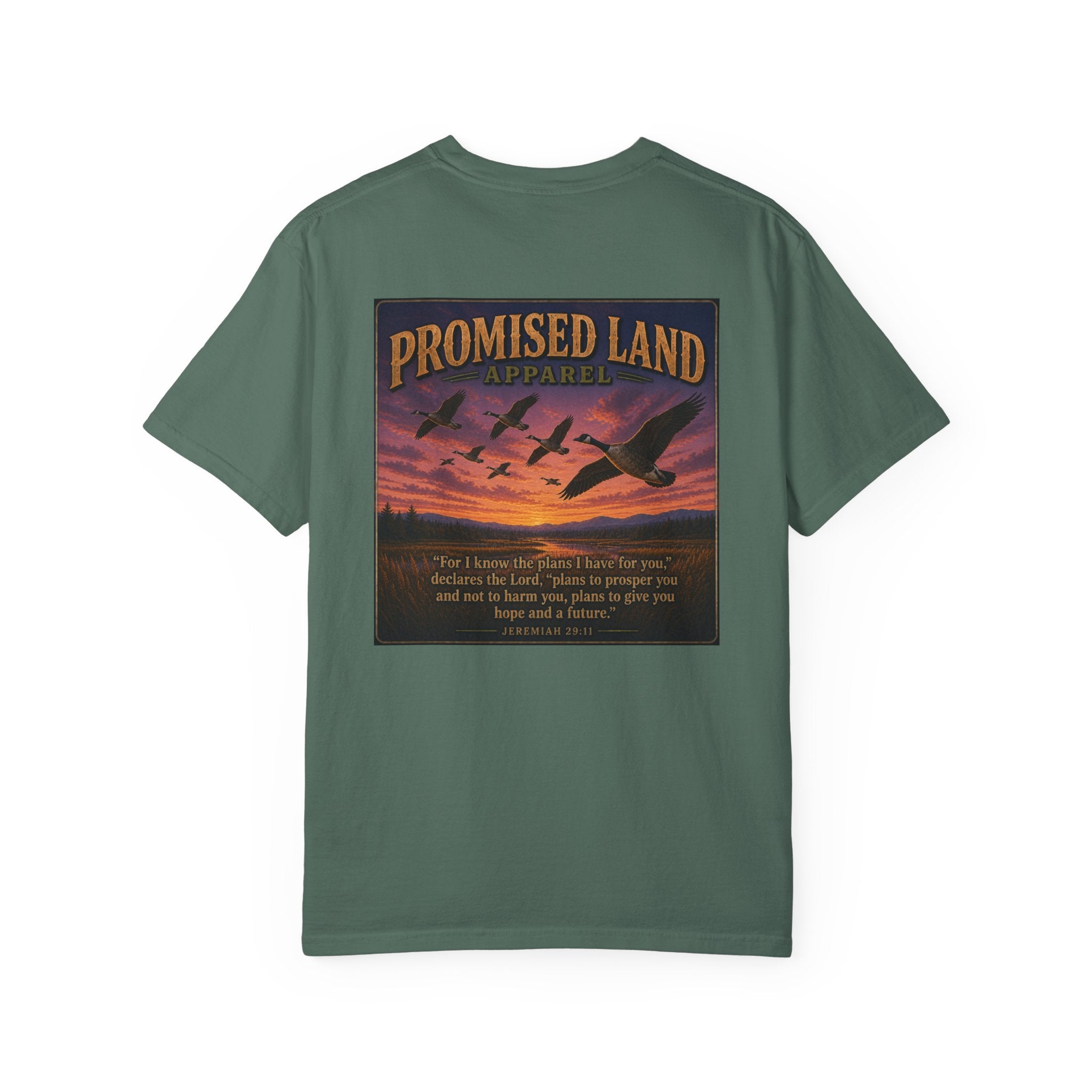 Promised Land Apparel T‑Shirt — Sunset Geese Graphic