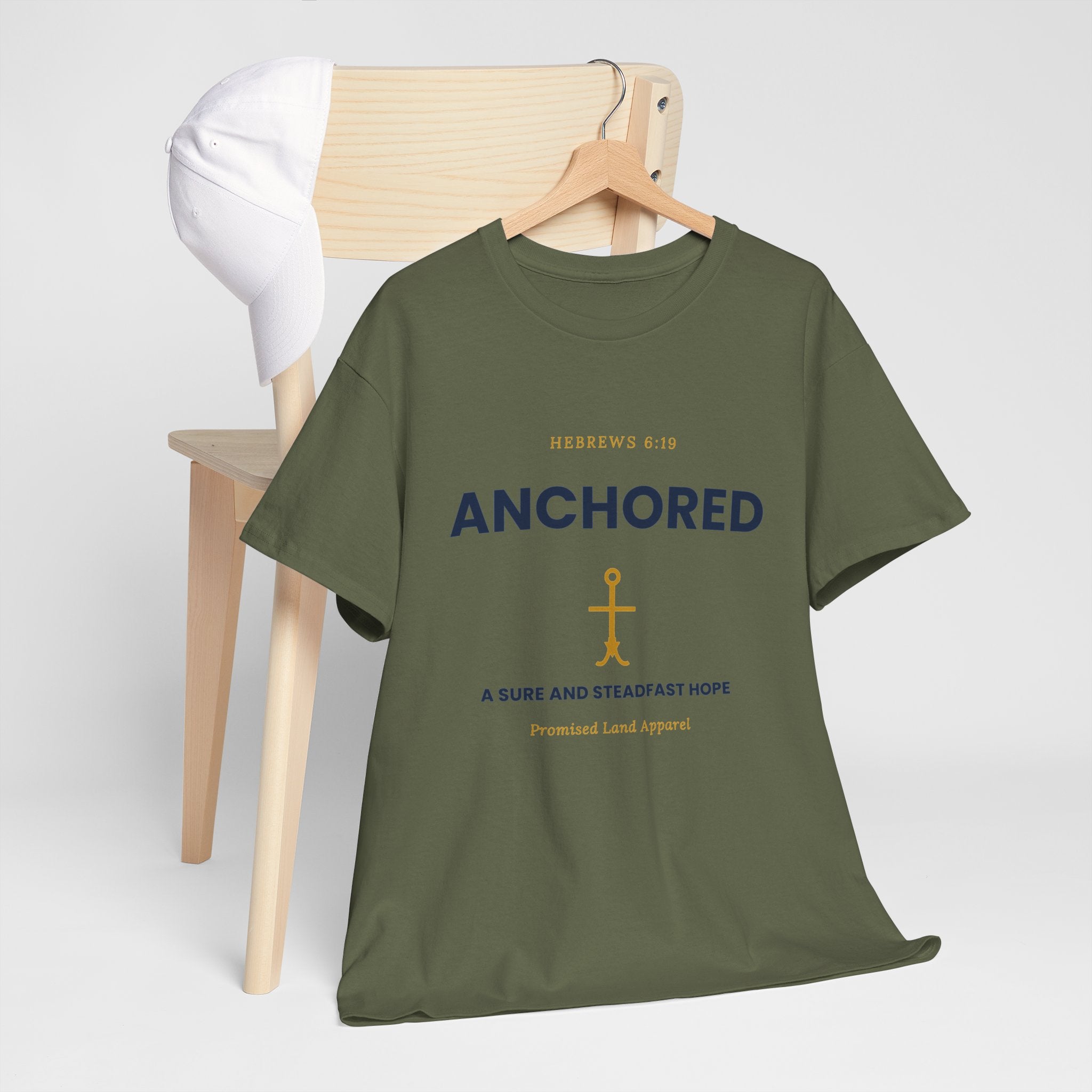 Anchored Tee — 'Anchored' Scripture Graphic Cotton T‑Shirt (Hebrews 6:19)