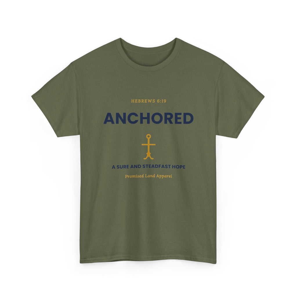 Anchored Tee — 'Anchored' Scripture Graphic Cotton T‑Shirt (Hebrews 6:19)