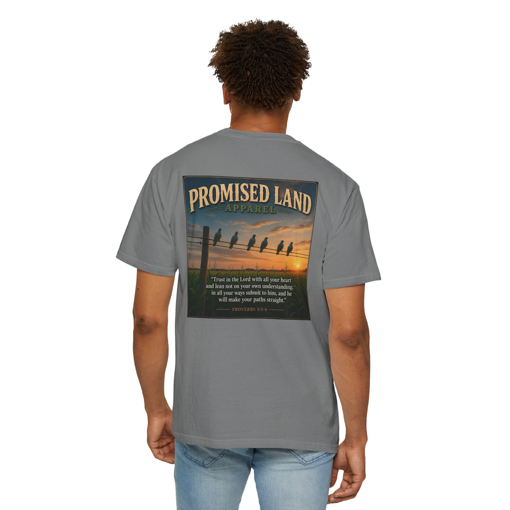 Promised Land T-Shirt — Faith-Inspired Sunset Graphic Tee (Proverbs 3:5)