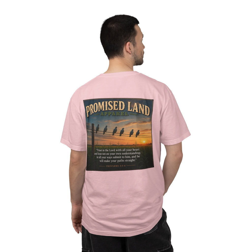 Promised Land T-Shirt — Faith-Inspired Sunset Graphic Tee (Proverbs 3:5)