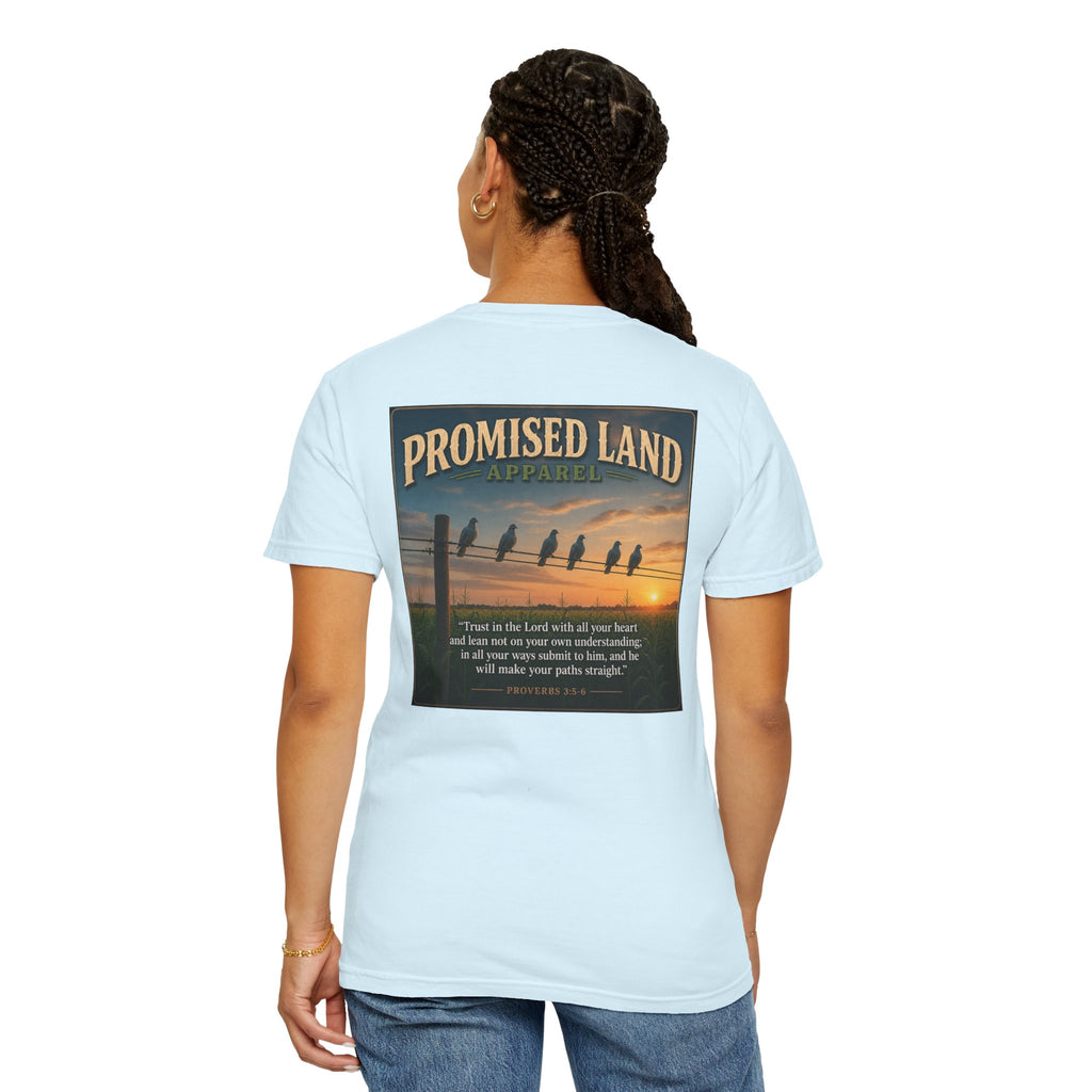 Promised Land T-Shirt — Faith-Inspired Sunset Graphic Tee (Proverbs 3:5)