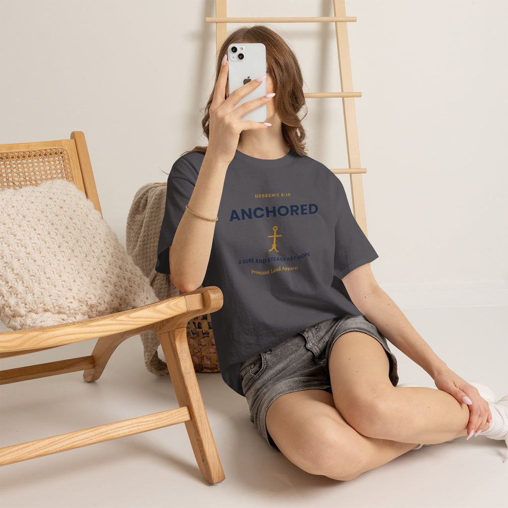 Anchored Tee — 'Anchored' Scripture Graphic Cotton T‑Shirt (Hebrews 6:19)