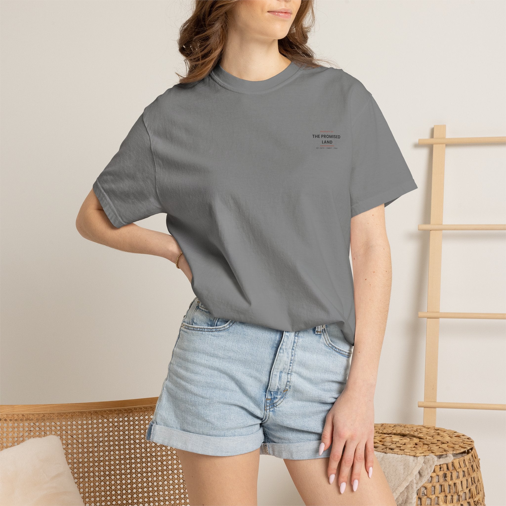 Promised Land T-Shirt — 'Property of The Promised Land' Minimal Christian Graphic Tee