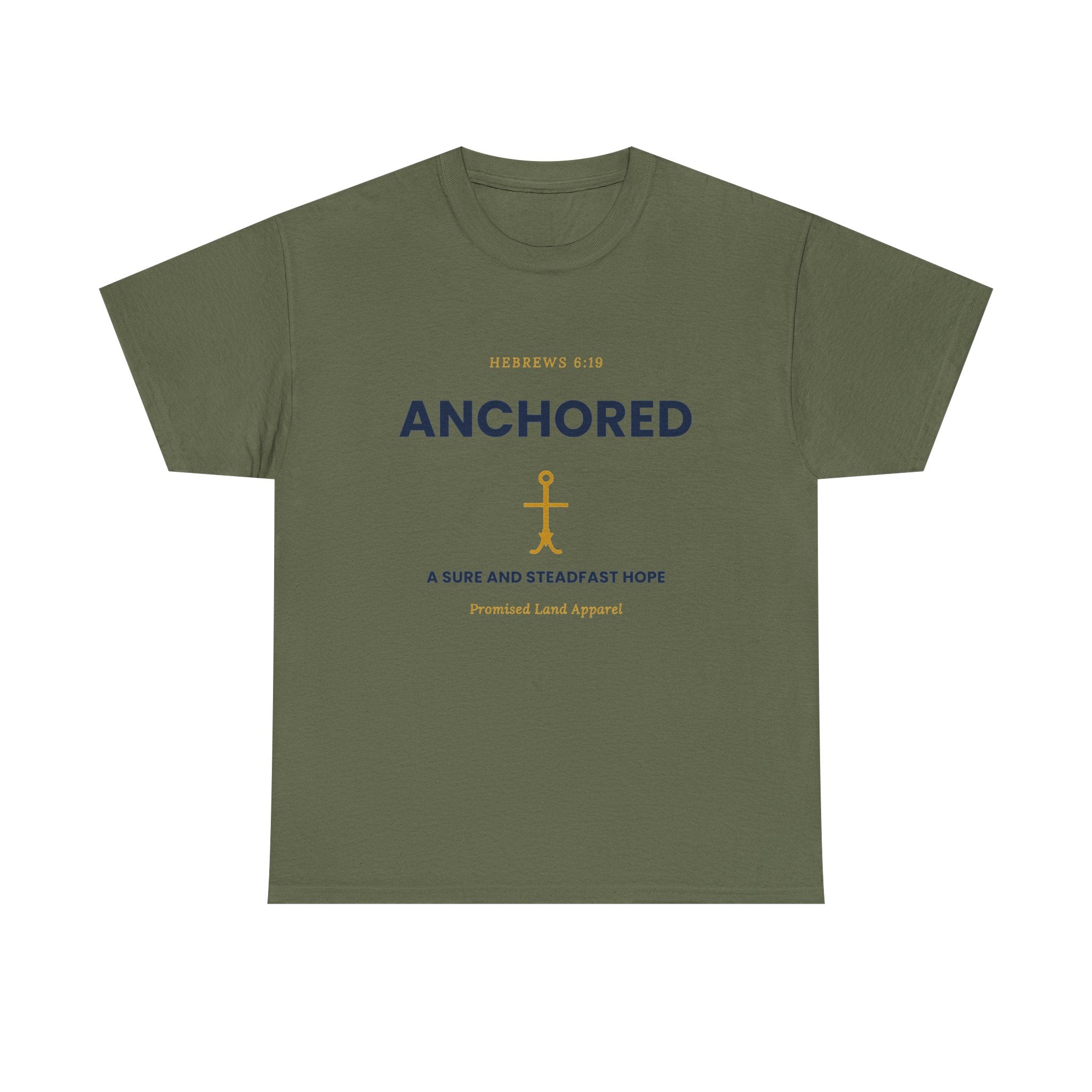 Anchored Tee — 'Anchored' Scripture Graphic Cotton T‑Shirt (Hebrews 6:19)