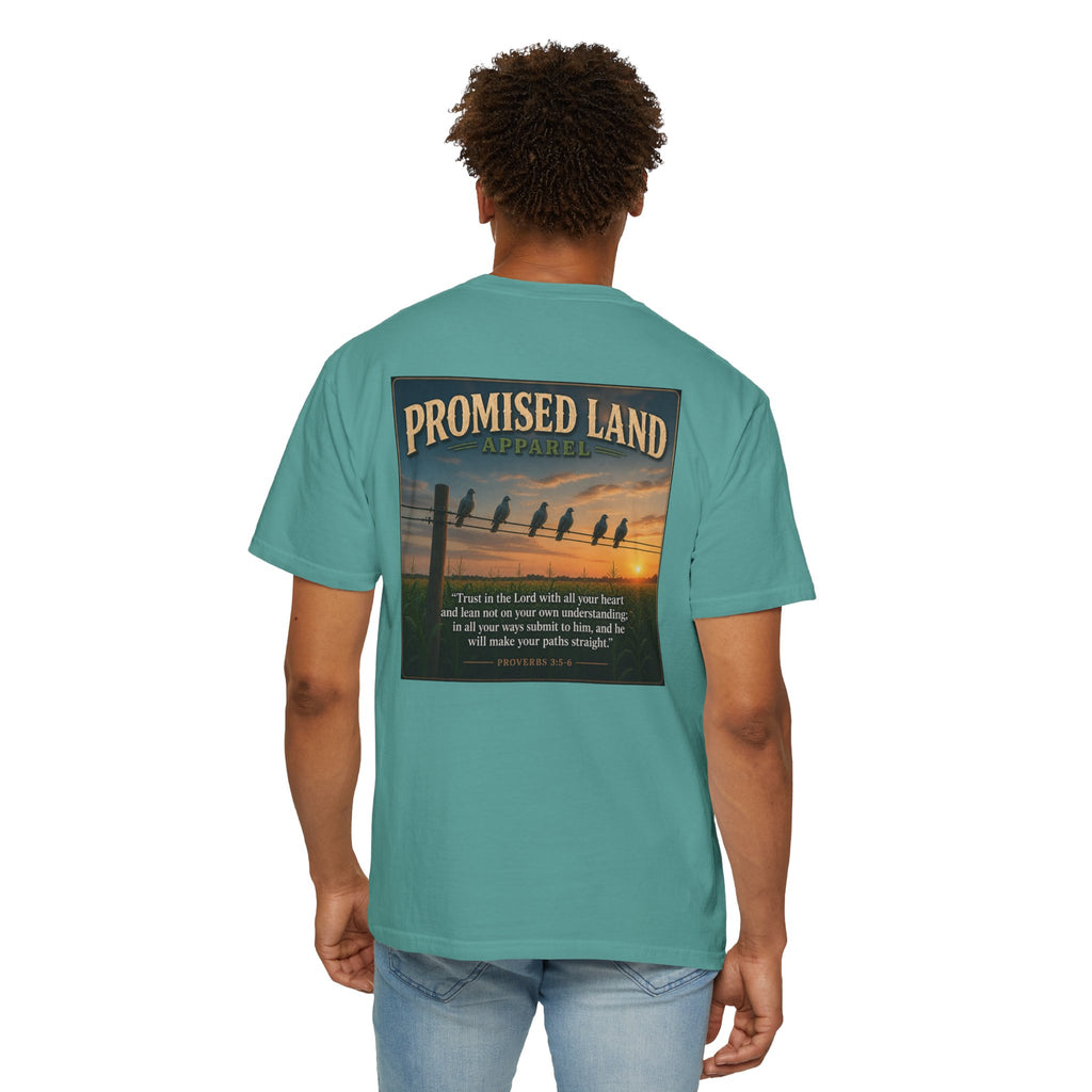 Promised Land T-Shirt — Faith-Inspired Sunset Graphic Tee (Proverbs 3:5)