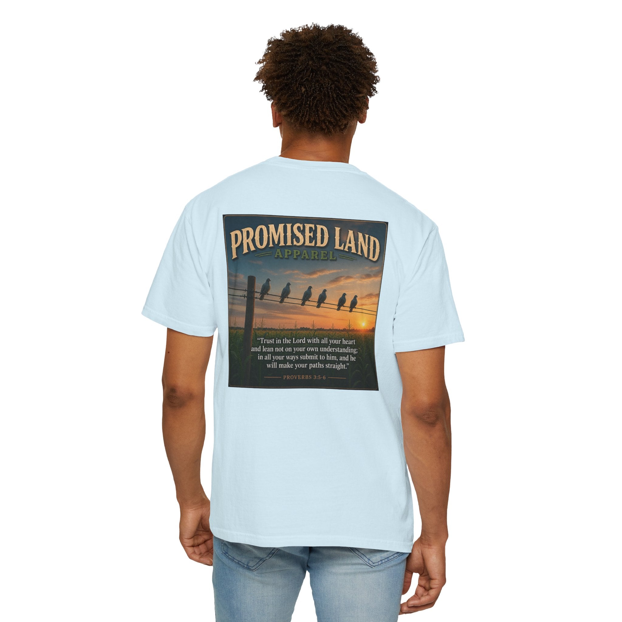 Promised Land T-Shirt — Faith-Inspired Sunset Graphic Tee (Proverbs 3:5)