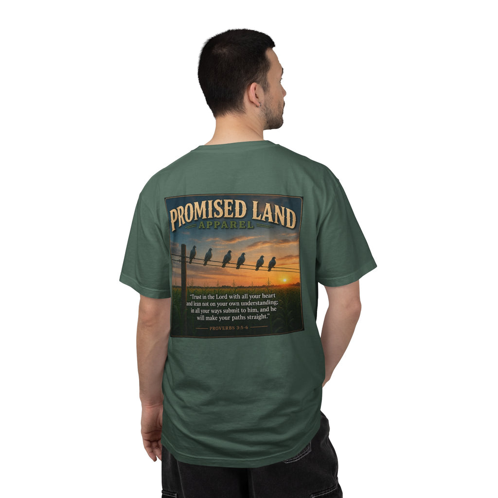 Promised Land T-Shirt — Faith-Inspired Sunset Graphic Tee (Proverbs 3:5)