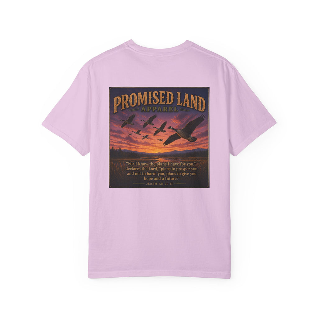 Promised Land Apparel T‑Shirt — Sunset Geese Graphic
