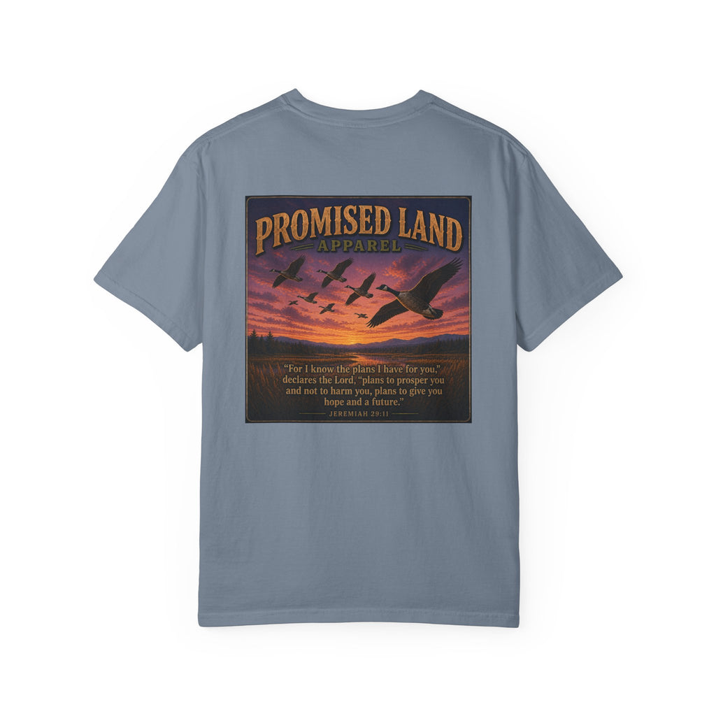Promised Land Apparel T‑Shirt — Sunset Geese Graphic