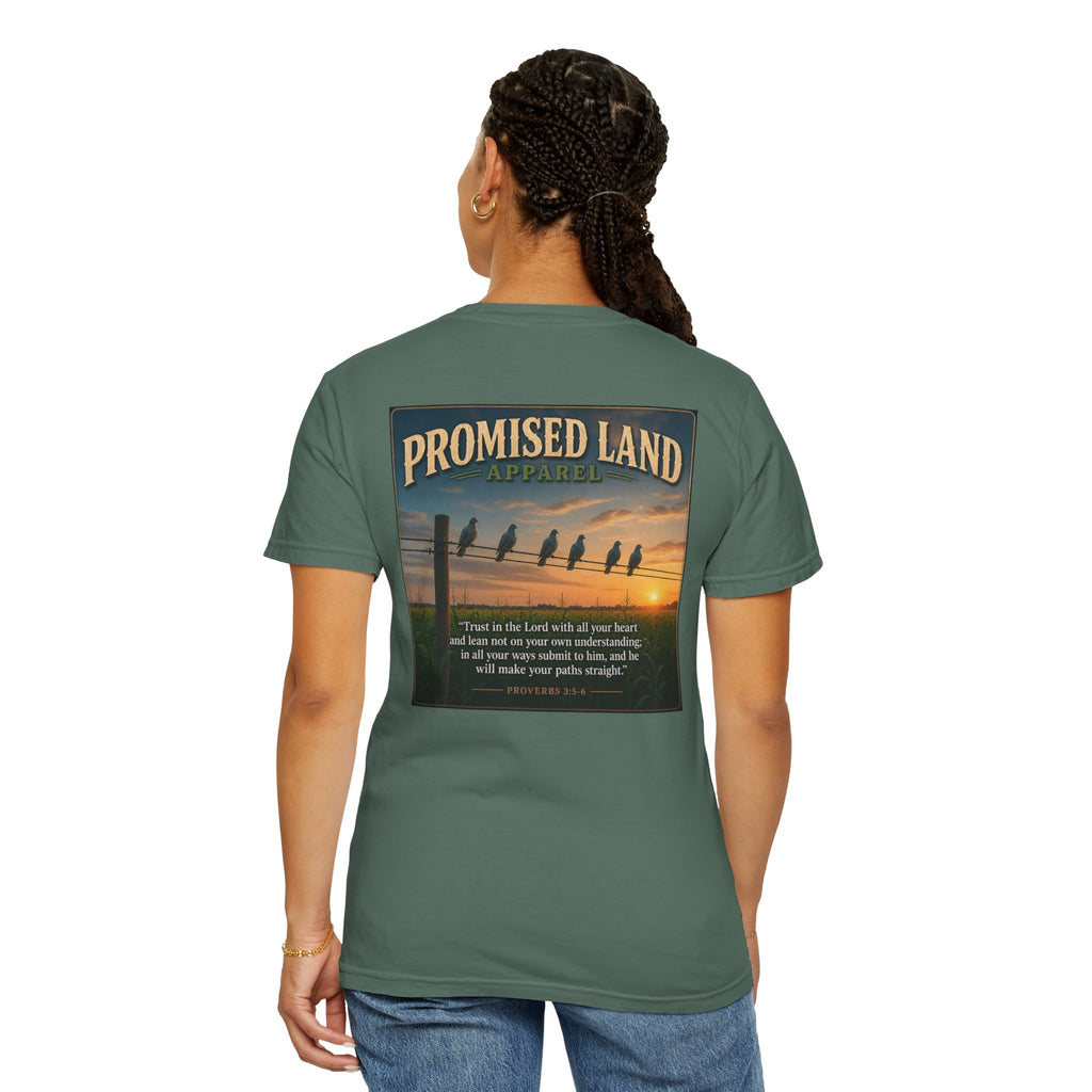 Promised Land T-Shirt — Faith-Inspired Sunset Graphic Tee (Proverbs 3:5)
