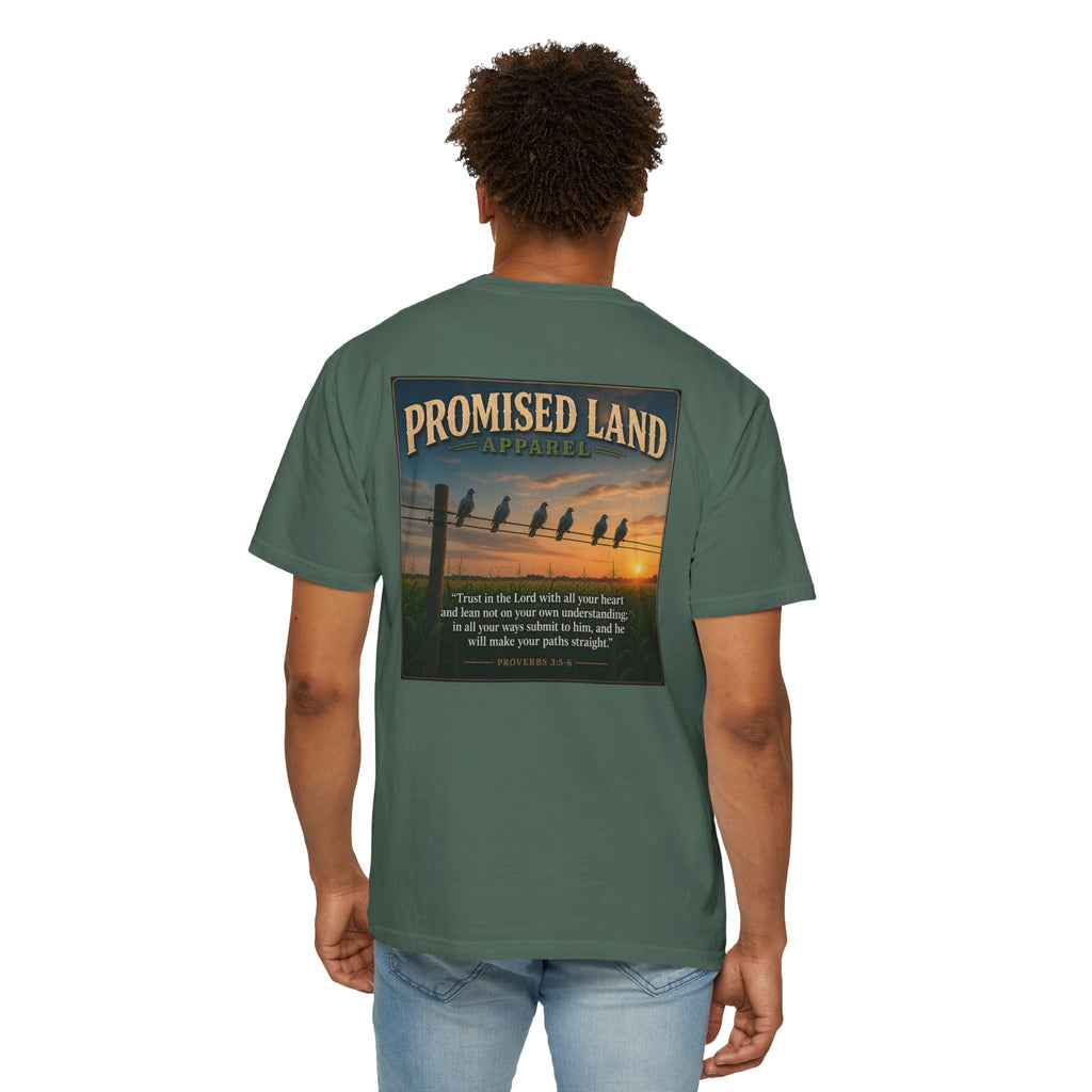 Promised Land T-Shirt — Faith-Inspired Sunset Graphic Tee (Proverbs 3:5)