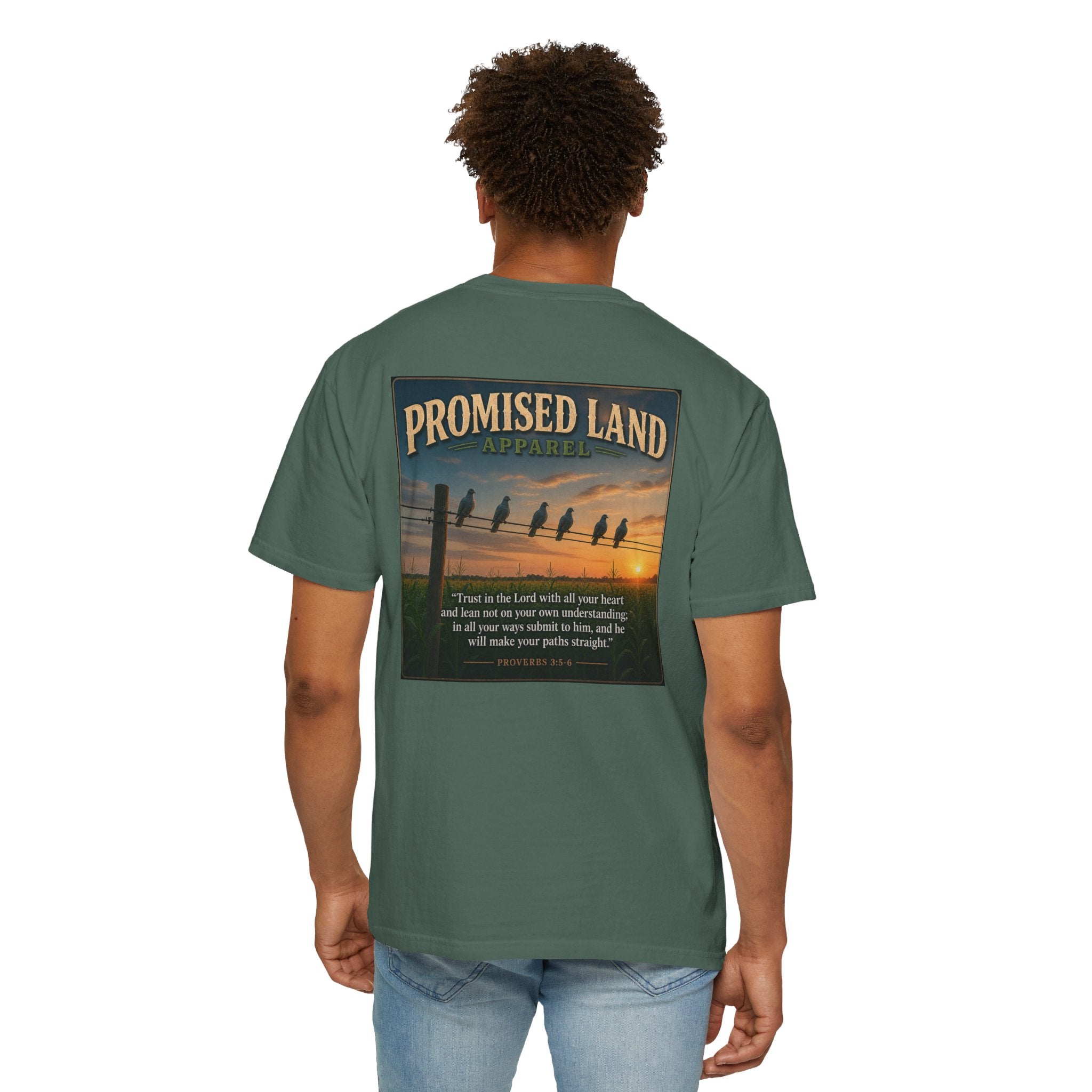 Promised Land T-Shirt — Faith-Inspired Sunset Graphic Tee (Proverbs 3:5)