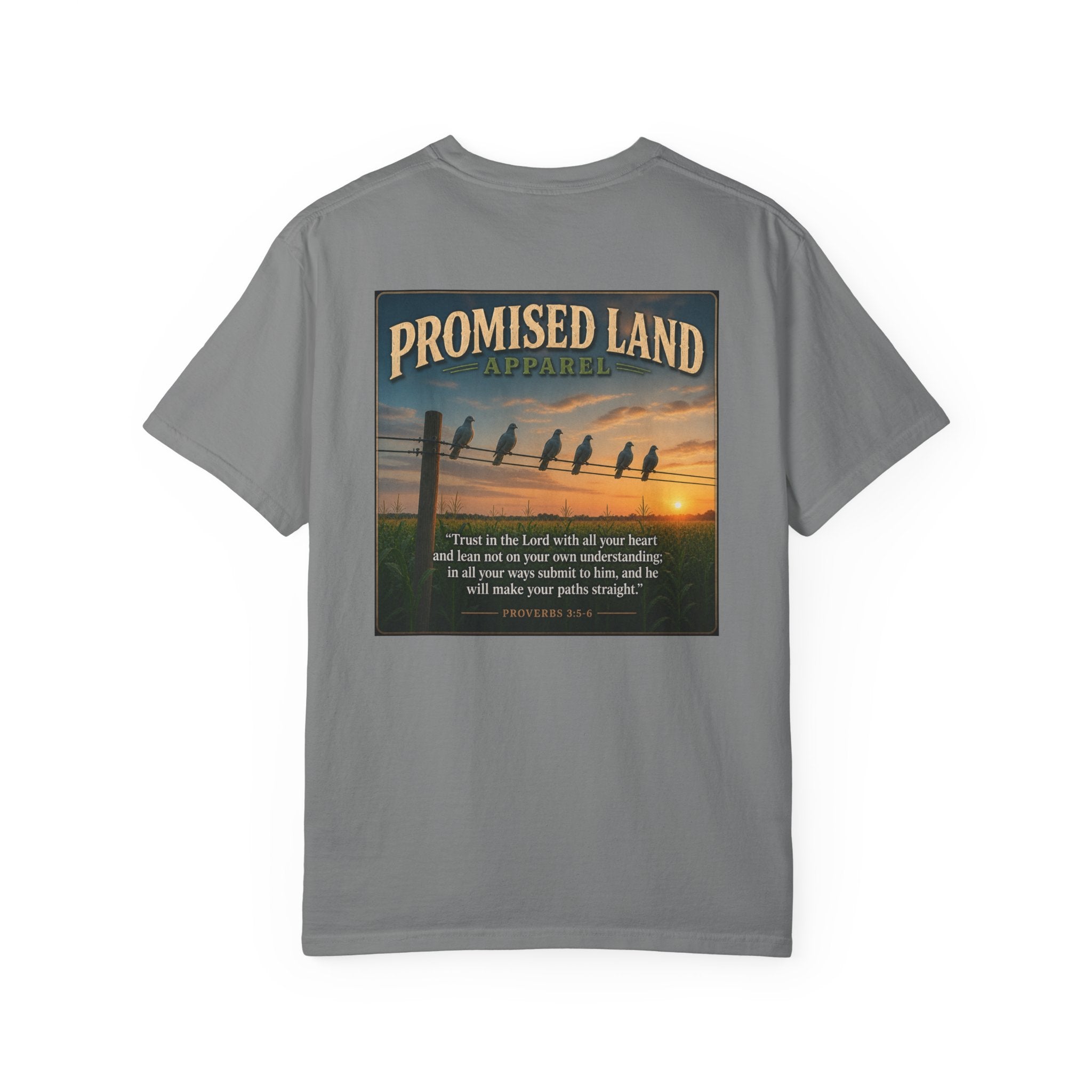 Promised Land T-Shirt — Faith-Inspired Sunset Graphic Tee (Proverbs 3:5)