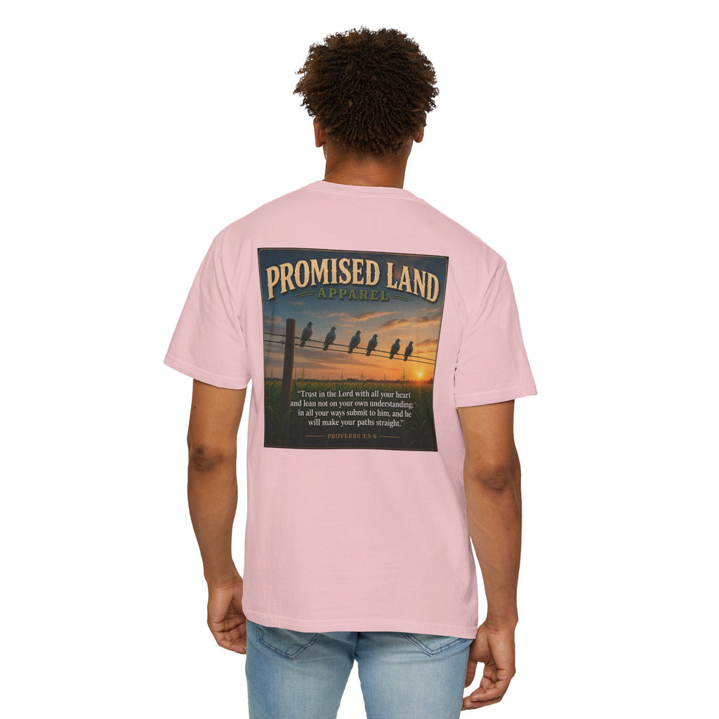 Promised Land T-Shirt — Faith-Inspired Sunset Graphic Tee (Proverbs 3:5)