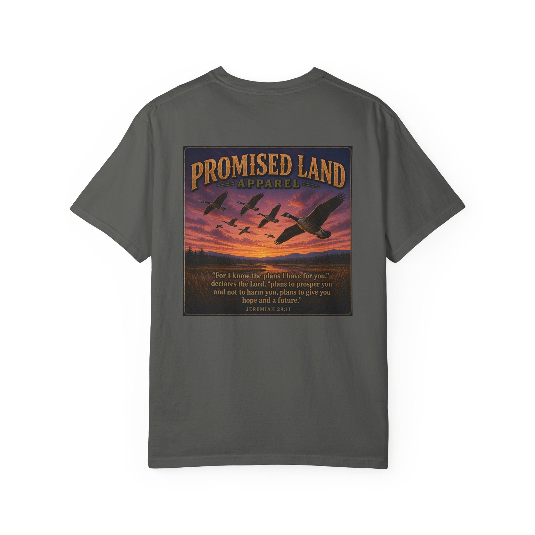 Promised Land Apparel T‑Shirt — Sunset Geese Graphic