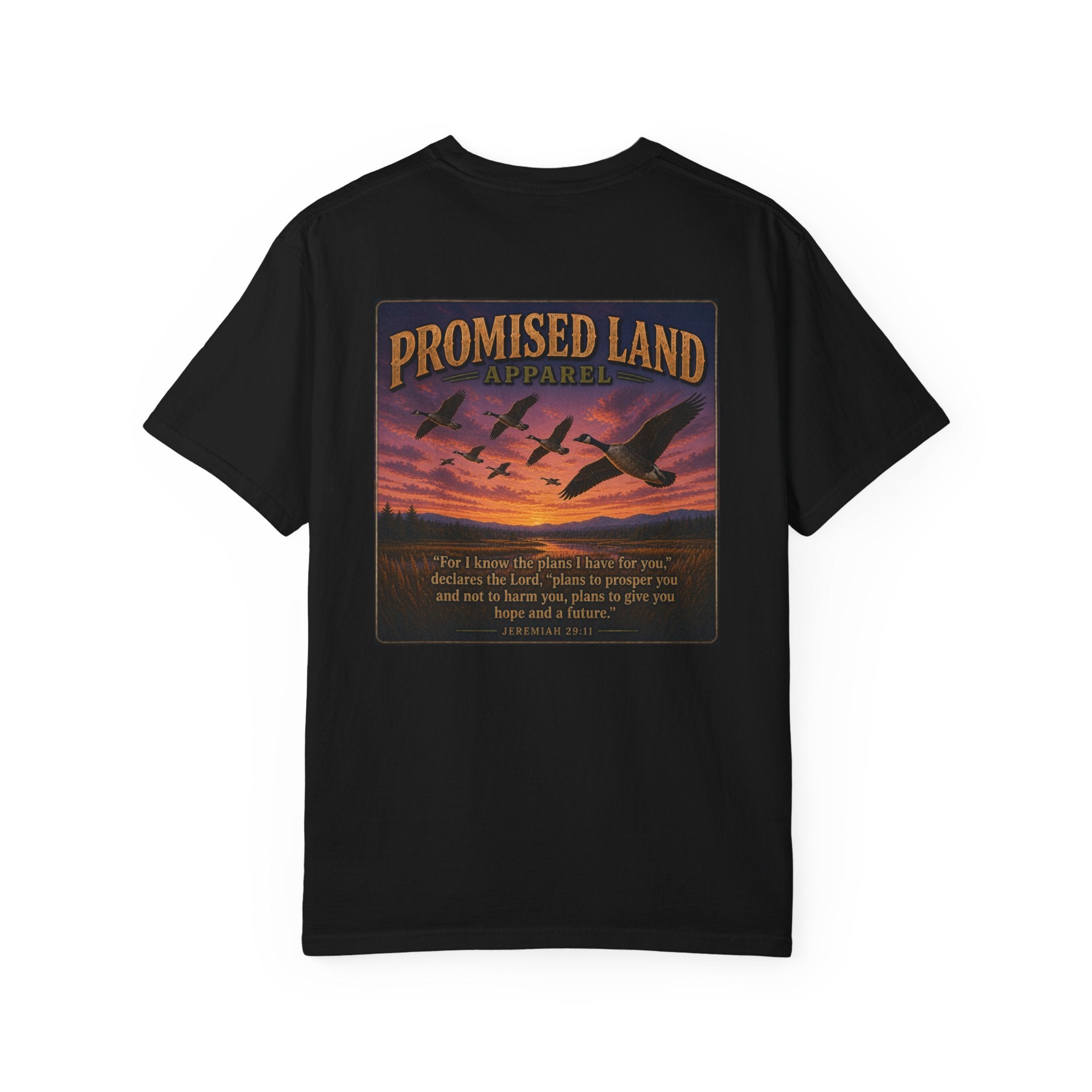 Promised Land Apparel T‑Shirt — Sunset Geese Graphic